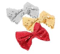 DECORNIJIA 3pcs Sequin Hair Bow Clips for Girls Sparkling Butterfly Knot Hair Accessories Boys and Girls Performance Prom Party Headwear Red Gold Silver