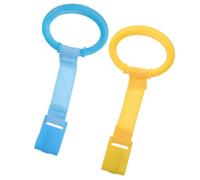 DECORNIJIA 4 pcs Crib Pull Rings for Bed Nylon Plastic Hanging Rings with Smooth Rounded Edges Safe for Walking Exercise and Arm Strength Training Portable in Yellow and Blue