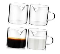DECORNIJIA 4 Pcs Glass Espresso Shot and Creamer Pitcher Small Milk Jug Collection Transparent Coffee Mugs for Kitchen and Use Compact and Tear-Resistant Design
