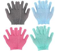 DECORNIJIA 4Pairs Exfoliating Bath Gloves Body Scrub Mitts for Dead Skin Removal Deep Cleaning Shower Gloves Tight Fit for Men Women Neck Feet Scrubber with Nylon Texture