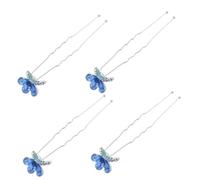 DECORNIJIA 4pcs Blue Rhinestone Butterfly Hairpins U-Shaped Bobby Pins Hair Accessories for Women Wedding Bridal Hair Styling Clips