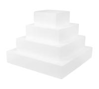 DECORNIJIA 4pcs Cubic Foam Cake Models Set White Polystyrene Baking Cake Dummies for Wedding Display 7cm Height 4" 6" 8" and 10" Sizes