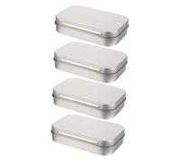 DECORNIJIA 4Pcs Flip-type Tinplate Storage Boxes with Lid USB Flash Drive Case and Small Item Organizer for Home Office School Silver Sundries Container