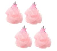 DECORNIJIA 4pcs Shower Loofah Unicorn Themed Bath Pouf Gentle Exfoliating Body Scrubber for Skin Care Soft Pink Cartoon Bath Sponge for Shower Cleaning