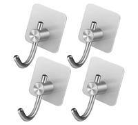 DECORNIJIA 4pcs Stainless Steel Adhesive Wall Hooks No-Drill Strong Coat Hooks for Towels Keys and Bathroom Use Polished Surface Easy Peel and Stick Installation