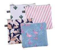 DECORNIJIA 4Pcs Tampon Bags for Purse Adorable Capacity Sanitary Napkin Holders with Cactus Flamingo Stripes and Floral Patterns Storage for Period Essentials and Items