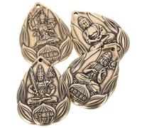 DECORNIJIA 4pcs Vintage Buddha Amulet Keychain Set, Solid Brass Feng Shui Pendant Dainichi Nyorai, Manjushri, Mahasthamaprapta, Akasagarbha, Chinese Protective Deity Key Ring Decor for