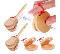 DECORNIJIA 4pcs Wooden Castanets Percussion Handheld Finger Castanets Musical Instruments for Early Education and Sensory Development Music