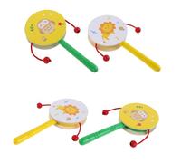 DECORNIJIA 4pcs Wooden Handheld Monkey Drum Set for Boy Girl with Lion Owl Animal Motifs Traditional Percussion Instruments for Early Education Preschool Activities and Family Fun