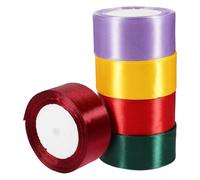 DECORNIJIA 5 Rolls Satin Wrapping Ribbon Set 4cm Wide Creative Craft Ribbon for Wedding Cake Packaging Includes Dark Green Light Purple Bright Red Wine Red Yellow for Presents and Floral