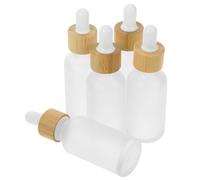 DECORNIJIA 5Pcs Glass Dropper Bottles with Leakproof Bamboo Lids Portable Frosted Essential Oil Bottles for Travel and Aromatherapy for Perfume and Liquid Storage