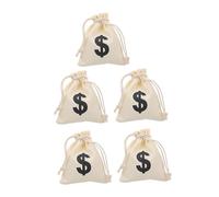DECORNIJIA 5pcs Small Canvas Money Bags with Drawstring Closure Reusable Coin Money Sacks for Party Favors Pirate Cosplay Makeup Storage Wrapping Beige Cotton Linen Pouch
