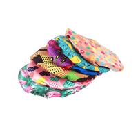 DECORNIJIA 6pcs Adjustable Shower Caps with Soft Double Design Lightweight Bathing Hair Covers for Travel and Everyday Use Includes Pink Heart Green Watermelon Sunflower Peacock Blue Geometry