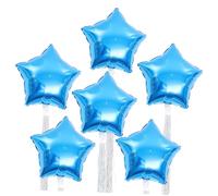DECORNIJIA 6PCS Blue Star Foil Balloons Reusable Helium Balloons for Wedding Valentine S Day Birthday Party Decorations with Silver Ribbon Accents