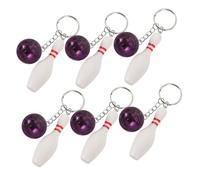 DECORNIJIA 6pcs Bowling Pin and Ball Keychain Lightweight Purple Bowling Party Favors for School Carnival Prizes Portable Sports Accessory for Boys