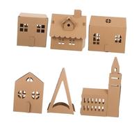 DECORNIJIA 6pcs Cabin Model Student Handicrafts Dollhouse Assembly Kits Cardboard Building Kit Model Dollhouses Cardboard Houses for Crafts Khaki Paper