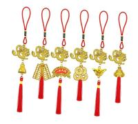 DECORNIJIA 6pcs Chinese Year Pendant Hanging Ornaments Gold Feng Shui Bonsai Style Decorations for Home Car Window Prosperity Symbols Gourd Abacus Money Bag Fans