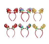 DECORNIJIA 6pcs Christmas Sequin Headbands with Reindeer Antlers Festive Hair Hoop Party Accessories for Women and Holiday Costume Masquerade Celebration
