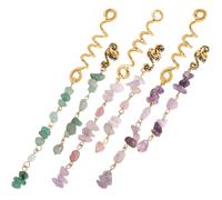 DECORNIJIA 6pcs Natural Stone Dreadlock Hair Rings with Metal Pendants, Ethnic Style Braid Accessories Set for Braiding, Vintage Hair Jewelry for Sisterlocks and Crochet Hairstyles