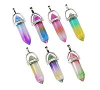 DECORNIJIA 7pcs Gradient Color Glass Hexagonal Prism Hanging Pendants for Necklace and Earring Making DIY Jewelry Charms for Creative Craft