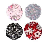 DECORNIJIA Adjustable Satin Sleep Cap 4Pcs 36Cm Double Layer Printed Satin Shower Hat for Women Girls Protect Scalp and Pillow during Bathing