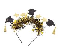 DECORNIJIA Black Gold Star Graduation Headband Glitter Mini Cap Hair Accessory for Graduation Party for Adults and Students Elegant Hair Decoration for Ceremony and Celebration