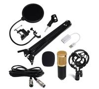 DECORNIJIA Bm Professional Condenser Microphone with Mount and Phone Stand Wind Filter and Sound Card Kit for Broadcasting Studio Recording Vocals Acoustic Instruments Black Gold