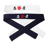 DECORNIJIA Breathable Ninja Print Japanese Chef Headbands 2Pcs Cotton 39X2 Inches Band for Cooking Kitchen and Sushi Costume White Blue
