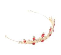 DECORNIJIA Bridal Wedding Headband Crystal Crown with Red Rhinestones Gold Base Sparkling Wedding Hair Accessory for Brides Princess Tiara and Party