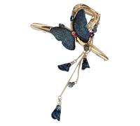DECORNIJIA Butterfly Tassel Hair Claw Clip for Women Metal Jaw Clip with Embroidered Blue Butterflies for Parties Daily Wear Elegant Hairstyling Accessory