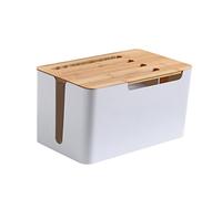 DECORNIJIA Cable Organizer Box for Home with Sliding Bamboo Cover Large Capacity Router and Socket Storage Case Conceals and Protects Power Strips and Wires for Desktop Tv Computer USB Hub White