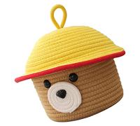 DECORNIJIA Cartoon Bear Storage Basket Woven Cotton Desktop Organizer for Toys Sundries and Cosmetic Items Lid