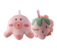 DECORNIJIA Cartoon Shower Puff 2pcs Set, Pink Octopus and Lotus Pink Strawberry Bath Sponges Lanyard, Exfoliating Shower Loofahs for Men and Women Body Scrubber Bath Sponge