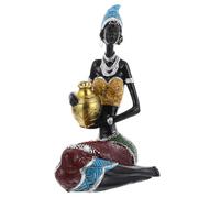 DECORNIJIA Creative Hand-painted African Woman Resin Statue Beautiful Tribal Ornament Home Decor Accent with Self-standing Design for Living Office