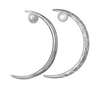DECORNIJIA Curved Moon Pearl Hair Stick 2pcs Silver Patterned and Plain Long Hair Pins for Women Traditional Chinese Style