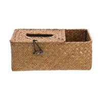 DECORNIJIA Delicate Seaweed Woven Tissue Box with Lid Rectangular Compartment Storage Organizer for Remote Controls Stationery and Sundries Natural Decorative Desktop Holder Random Color