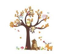 DECORNIJIA DIY Cartoon Forest Animal Wall Stickers Owl Monkey Tree Decals for Nursery Bedroom Living Decor Easy to Apply and Remove Adhesive Wallpaper