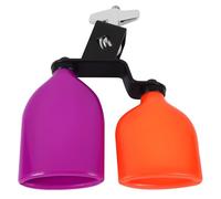 DECORNIJIA Double Mounted Bi-color Cowbell Percussion Instrument with High and Low Tones, Plastic Drum Accessory for Educational Music and Performance (purple and Orange)