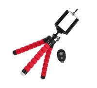 DECORNIJIA Extendable Selfie Stick Tripod with Rotation and Remote for Phone and Digital Camera Portable Lightweight Red Stand with Skid Clip Adjustable Mount for Travel and Filming