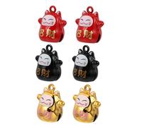 DECORNIJIA Fortune Cat Hanging Pendant Copper Bell Set 15mm Painted Silk-screened Lucky Cat Decor for Bag Car Home Office 6pcs Red Black Gold