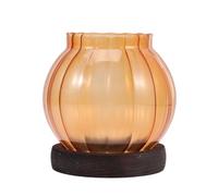 DECORNIJIA Glass Tea Light Holder Pumpkin Shape, Windproof Colored Glass Candle Holder with Light Gold Stripes, Decorative Halloween Tealight Stand for Home Dining and Zen Ambiance