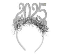 DECORNIJIA Glitter Sequin Happy Year Headband with Gold Tassel Lightweight Comfortable Tiara Hair Hoop for All Hairstyles Holiday Party Favor and Eve Photo Booth Accessory Silver Fabric