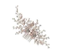 DECORNIJIA Gold Flower Pearl Wedding Hair Comb Rhinestones Bridal Hair Ornament Handmade Bridal Headdress Accessories for Bride and Bridesmaids