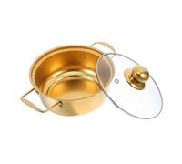DECORNIJIA Golden Stainless Steel Korean Ramen Pot with Glass Lid Double Handles Induction Compatible Cooking Pot for Soups Noodles Stews Easy to Clean