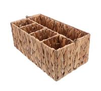 DECORNIJIA Handwoven Straw Storage Basket with Handle Wicker Flatware Organizer for Utensils Makeup Office Supplies Multipurpose Vintage Silverware Caddy for Kitchen Dining Picnic Craft Use