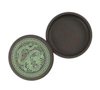 DECORNIJIA Ink Stone Traditional Inkslab with Lid Natural Stone round Engraved Design Beautiful Carved Workmanship for Calligraphy Painting Accessories