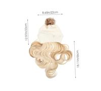 DECORNIJIA Long Wavy Beanie Wig for Women with Attached Synthetic Hair Removable Hook Loop Tape Hairpiece Warm Knit Hat for Cosplay and Daily Wear Blonde Cap