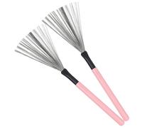 DECORNIJIA Maple Wood Handle Drum Wire Brushes for Adults and Students, High Carbon Steel Portable Percussion Instrument Brush Set for Jazz Drumming and Beginner Practice (pink,