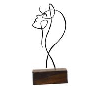 DECORNIJIA Minimalist Metal Line Figure with Wooden Base Abstract Iron Art Sculpture for Desktop Ornament Stable Tabletop Decor Simple Female Character Design for Home Office