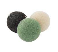 DECORNIJIA Natural Facial Cleansing Sponges 3pcs Set Wash Face Flutter Round Shape Black Green White for Sensitive Skin Daily Skincare Routine